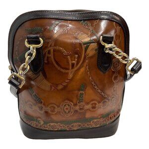 Talja Genuine Leather Handcrafted Italian Embossed Horse Pattern Bag Tan Brown